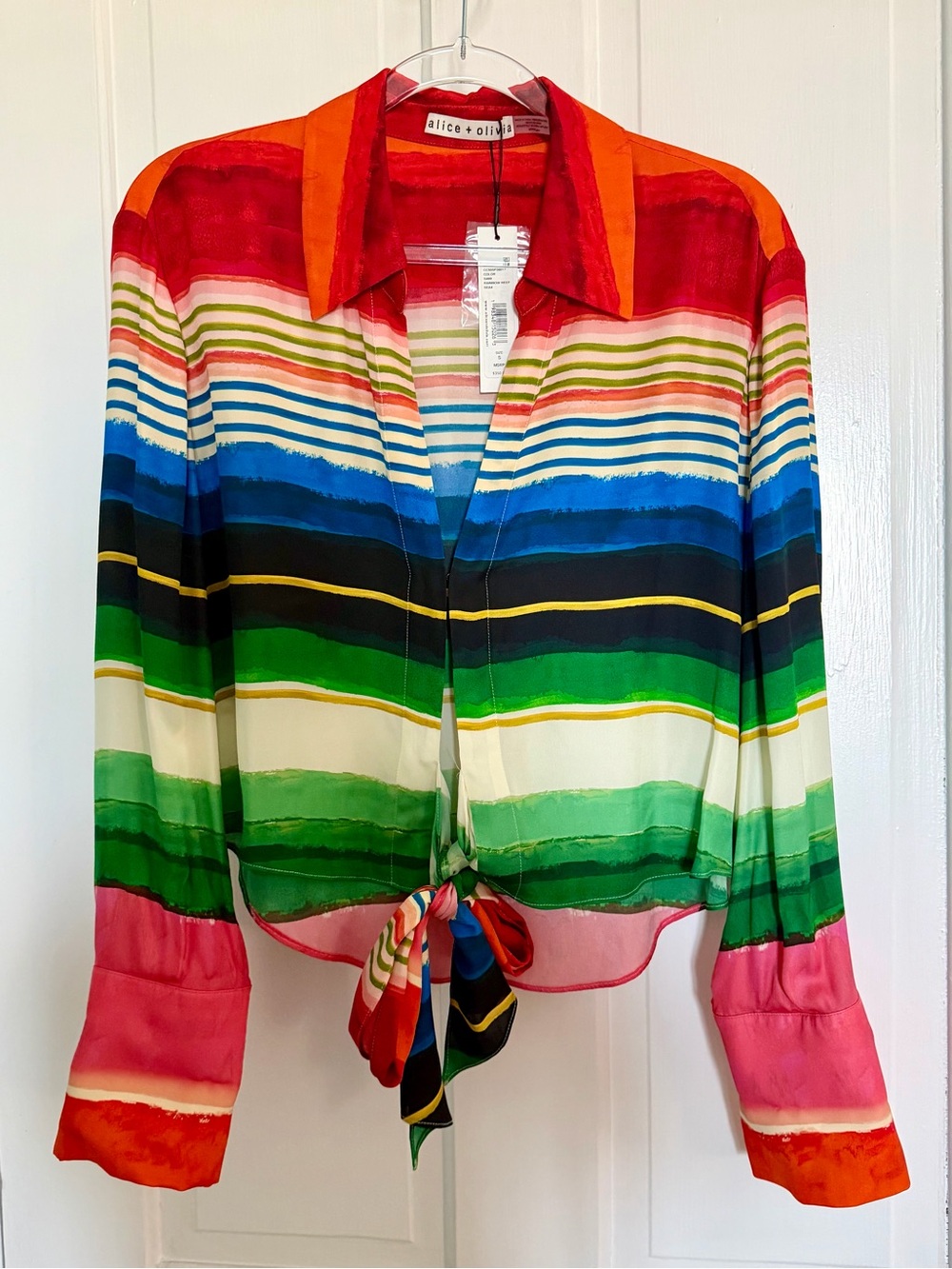 Alice + Olivia Multicolor Striped Tie-Front Button Down Shirt - Picture 4 of 5